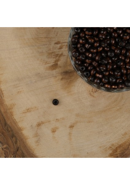 Vernikli Koyu Kahve Ahşap Boncuk 6 mm Işlenmemiş Ahşap Boncuk 1 kg