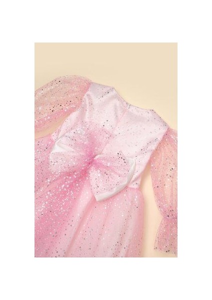 Yıldız Baskılı Pırıltılı Pembe Tül Elbise Kız Çocuklar İçin Parti Stili indirimleri