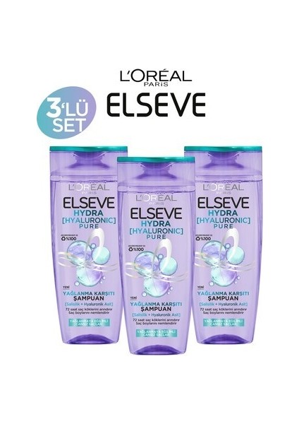 L'oréal Paris Elseve Hydra Pure Salisilik Asit İçeren Arındırıcı Şampuan 300 ml x 3 adet