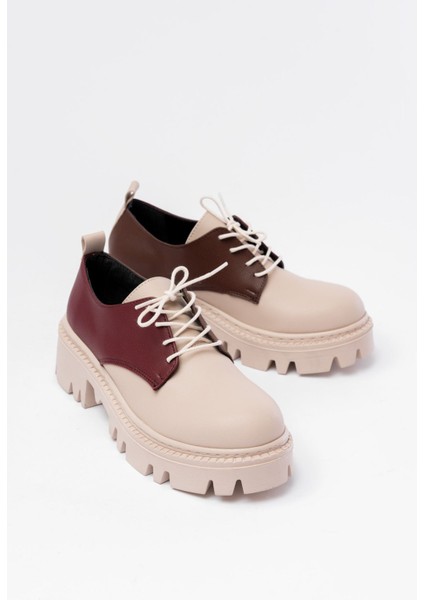 Bej Garni Bağcıklı Günlük Yüksek Tabanlı Loafer Ayakkabı modelleri