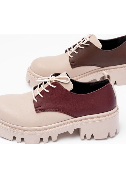 Bej Garni Bağcıklı Günlük Yüksek Tabanlı Loafer Ayakkabı indirimleri