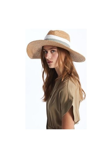 Lcw Çizgi Detaylı Kadın Hasır Fötr Şapka