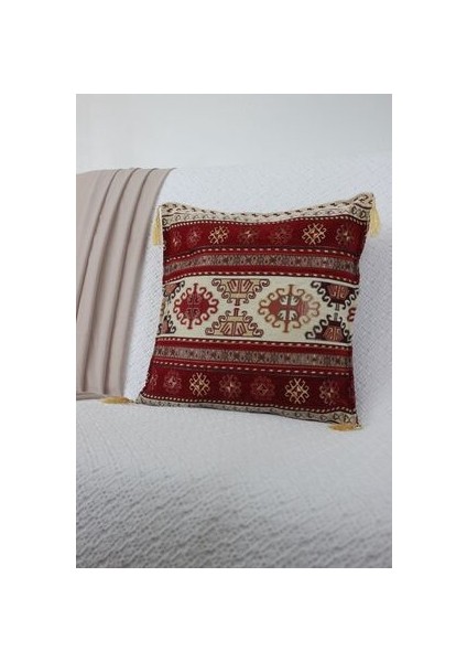 Kırlent Arva Pillows Geleneksel Osmanlı Otantik Motifli Püsküllü Yastık Kılıfı 43CM*43CM