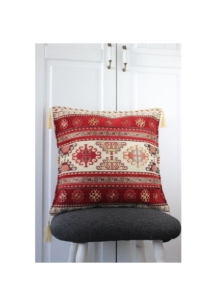 Kırlent Arva Pillows Geleneksel Osmanlı Otantik Motifli Püsküllü Yastık Kılıfı 43CM*43CM