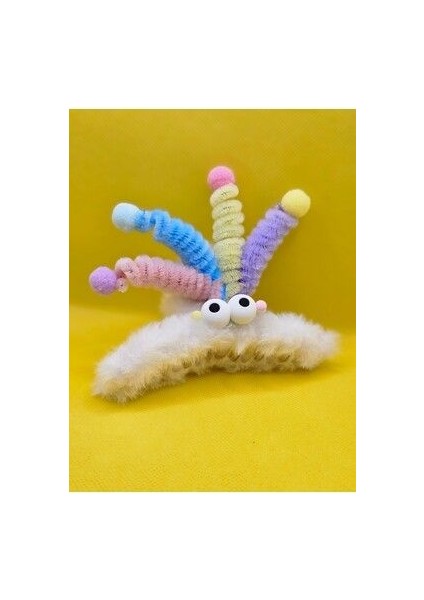 Peluş Ponpon Detaylı Büyük Gözlü 11 cm Mandal Toka