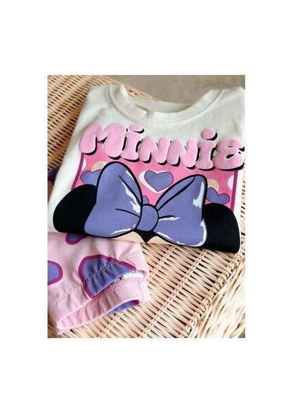 Minnie Mouse Kabartma Puf Baskılı Tşört ve Tayt Takım fırsatları