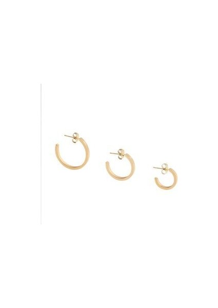 Çelik Kadın Küpe, 3'lü 3 Boy Yarım Halka, Gold Renk, No:7