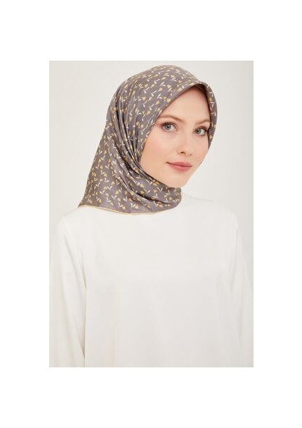 Twill Ipek Eşarp - 4001-53 Füme Sarı