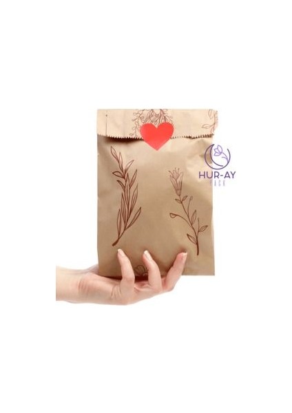 Çiçek Baskılı Kese Kağıdı / Kraft Kırmızı Çiçekli Paket Kağıdı/ 15X25/ 30 Adet