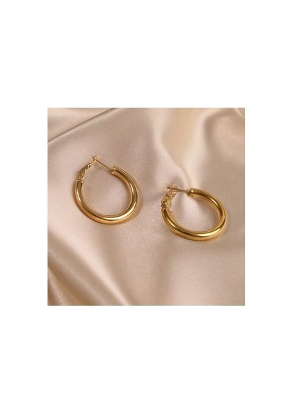Çelik Kadın Küpe, Halka, Gold Renk, No:72