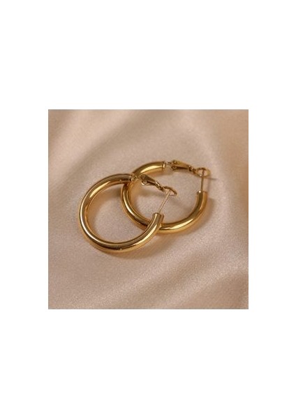 Çelik Kadın Küpe, Halka, Gold Renk, No:72