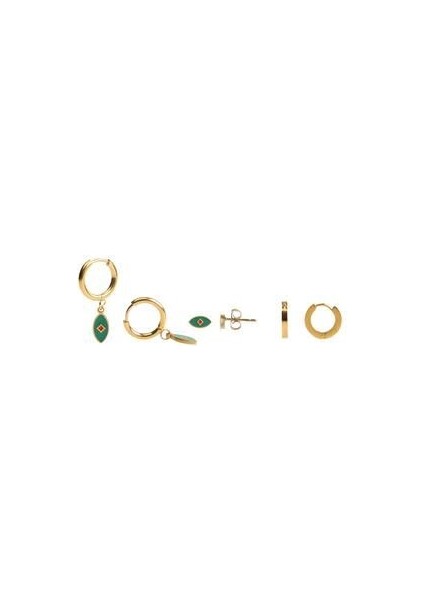 Çelik Kadın Küpe, 3 Çift, Halka ve Top, Gold Renk, No:20