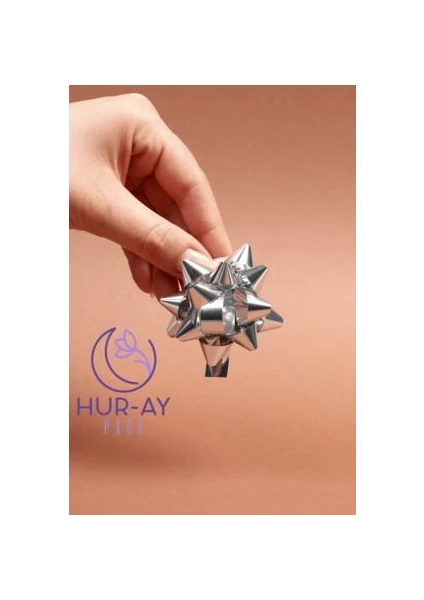 HUR-AY PACK Gümüş Gri Renk / Metalize Yıldız Hediye Süsü / Paketleme Rafyası