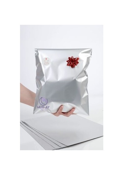 30X45 cm Lux Gümüş Gri Metalize Hediye Poşeti / Hediye Paketi / 10 Adet