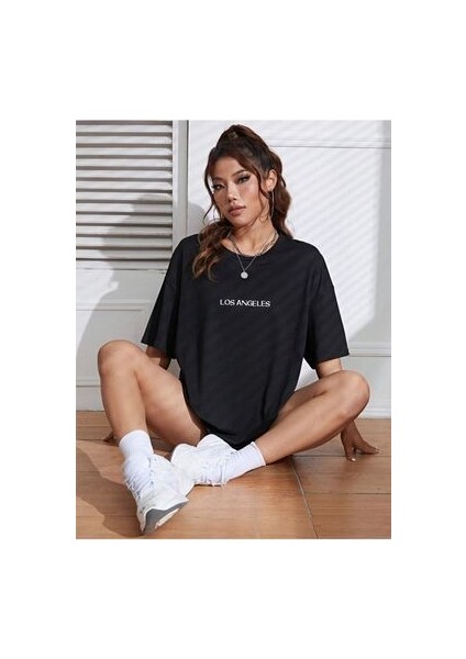 Unisex Kadın/erkek Los Angeles Renkli Özel Baskılı Oversize Pamuk Penye Bisiklet Yaka T-Shirt fiyatları