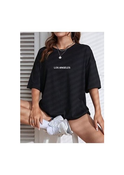 Unisex Kadın/erkek Los Angeles Renkli Özel Baskılı Oversize Pamuk Penye Bisiklet Yaka T-Shirt modelleri