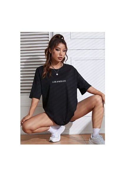 Unisex Kadın/erkek Los Angeles Renkli Özel Baskılı Oversize Pamuk Penye Bisiklet Yaka T-Shirt fırsatları