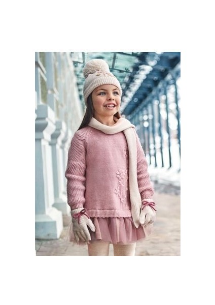 Kız Çocuk Örme Elbise Pembe 4918