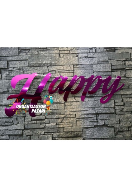 Fuşya Renkli Metalik Happy Birthday El Yazısı Banner modelleri