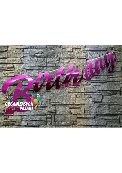 Fuşya Renkli Metalik Happy Birthday El Yazısı Banner fırsatları