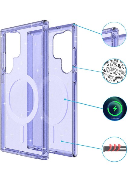 Samsung Galaxy S24 Ultra Uyumlu Kılıf Şık ve Işıltılı Magsafe Şarj Destekli Şeffaf ve Mat Kapak