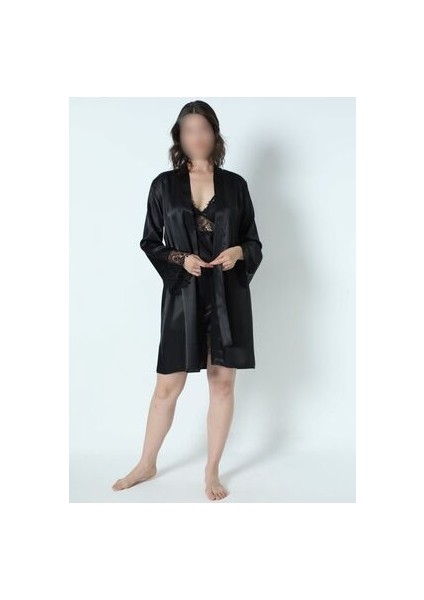 Kadın Siyah Saten Kutulu 6'lı Gelin Çeyiz Seti