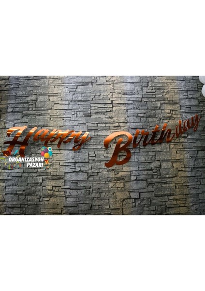 Organizasyon Pazarı Rose Gold Renkli Metalik Happy Birthday El Yazısı Banner