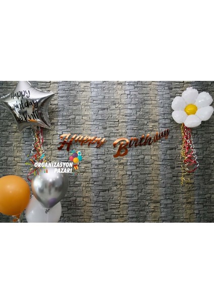 Organizasyon Pazarı Rose Gold Renkli Metalik Happy Birthday El Yazısı Banner