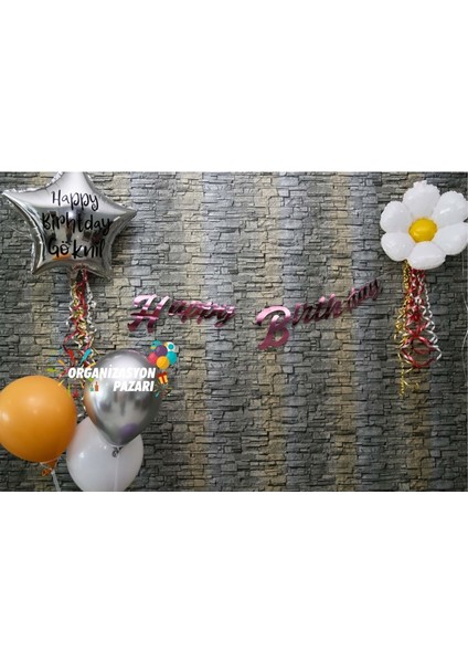 Pembe Renkli Metalik Happy Birthday El Yazısı Banner fiyatları