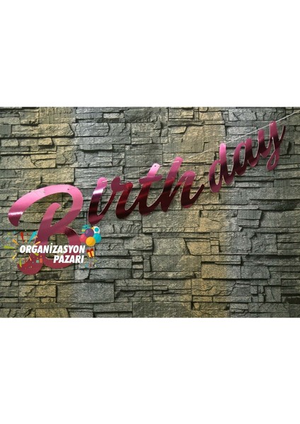 Pembe Renkli Metalik Happy Birthday El Yazısı Banner fırsatları