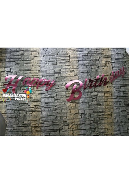 Pembe Renkli Metalik Happy Birthday El Yazısı Banner indirimleri