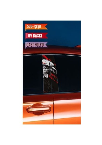 Araç Kapı Direk Kaplama Folyosu Kartal Desenli (Sağ Sol Takım) (2 Adet) - 22X50 cm