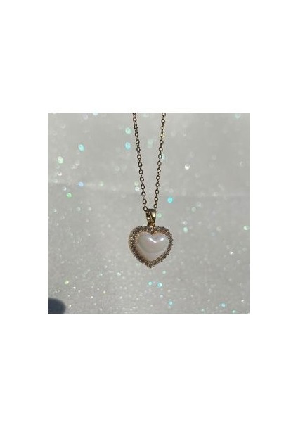 Gold Inci Sedef Kalpli Çelik Kolye