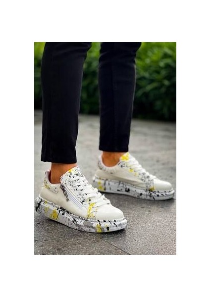 Kb-02 Kuback Bağcıklı Crocodile Beyaz Sarı Günlük Erkek Ayakkabı