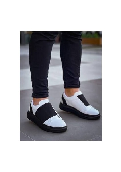 KB-040 Kuback Beyaz Cilt Siyah Yüksek Taban Lastikli Günlük Erkek Ayakkabı fiyatları