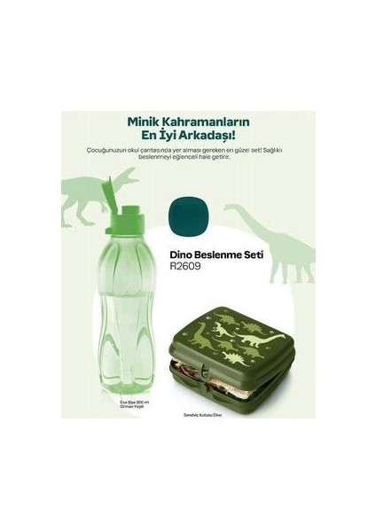 Süper Dükkan Tupperware Dino Beslenme Seti Eko Şişe Sandviç Kutusu