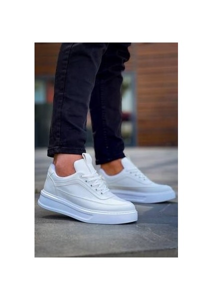KB-006 Kuback Beyaz Cilt Yüksek Taban Bağcıklı Günlük Erkek Ayakkabı