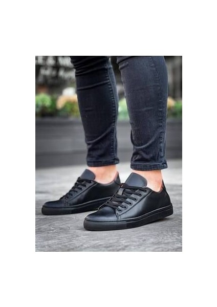 KB-122 Kuback Siyah Cilt Siyah Yüksek Taban Bağcıklı Günlük Erkek Ayakkabı modelleri