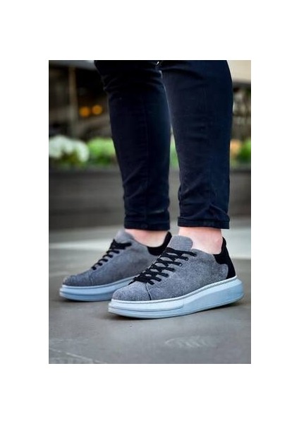 KB-X500 Kuback Gri Siyah Süet Yüksek Taban Bağcıklı Günlük Erkek Ayakkabı