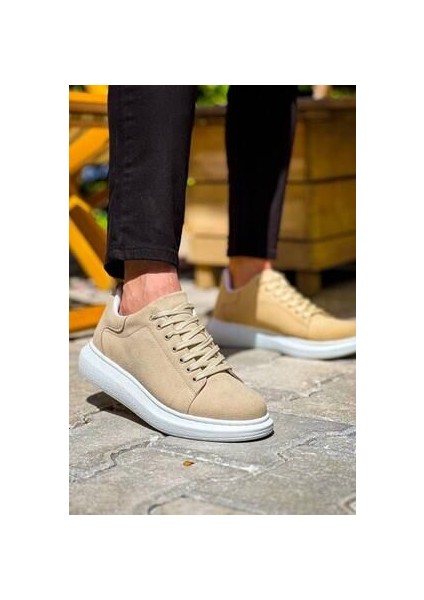 KB-X500 Kuback Bej Süet Yüksek Taban Bağcıklı Günlük Erkek Ayakkabı