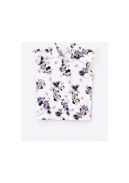 Polo Yaka Minnie Mouse Baskılı Kız Bebek Şortlu Pijama Takımı