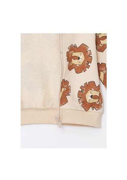 Kapüşonlu Uzun Kollu Baskılı Erkek Bebek Hırka ve Pantolon 2'li Takım modelleri