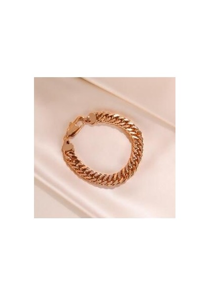 Çelik Kadın Bileklik, Kalın Zincir, Gold Renk No:46