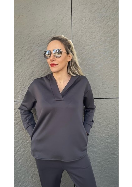 Kapüşonlu Scuba Kumaş Sweatshirt