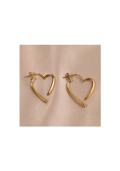 Çelik Kadın Küpe, Çift Taraflı Kalpli, Gold Renk, No:63 modelleri