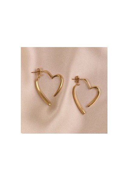 Çelik Kadın Küpe, Çift Taraflı Kalpli, Gold Renk, No:63 fırsatları