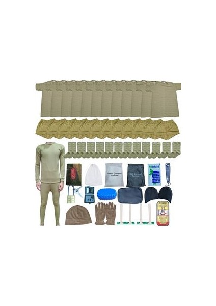 12 'li Askeri Çamaşır ve Askeri Malzeme Seti Fanila Içlik Boxer Çorap