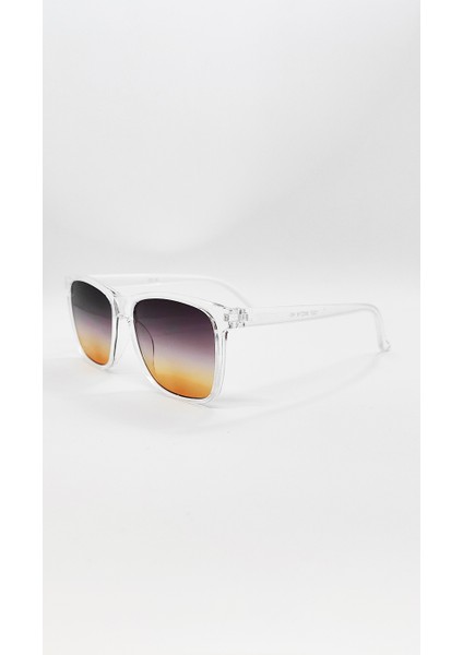 Şeffaf Kare Çerçeveli Degrade Cam Unisex Güneş Gözlüğü, Deri Kılıf Hediyeli modelleri