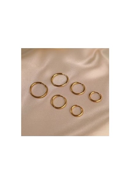 Çelik Kadın Küpe, 6'lı Halka, Gold Renk, No:59