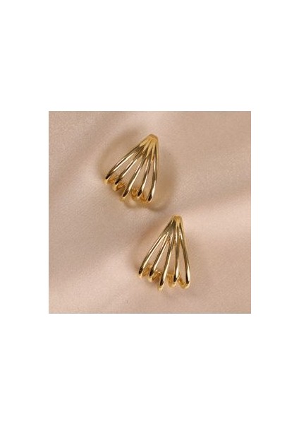 Çelik Kadın Küpe, 5 Sıra Yarım Halka, Gold Renk, No:67 modelleri